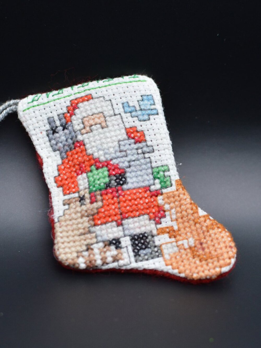 Cross Stitch Homemade Stocking Ornament - Santa